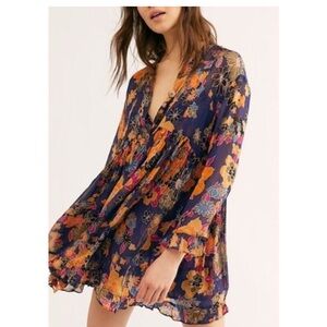 Free People Navy Floral Tunic